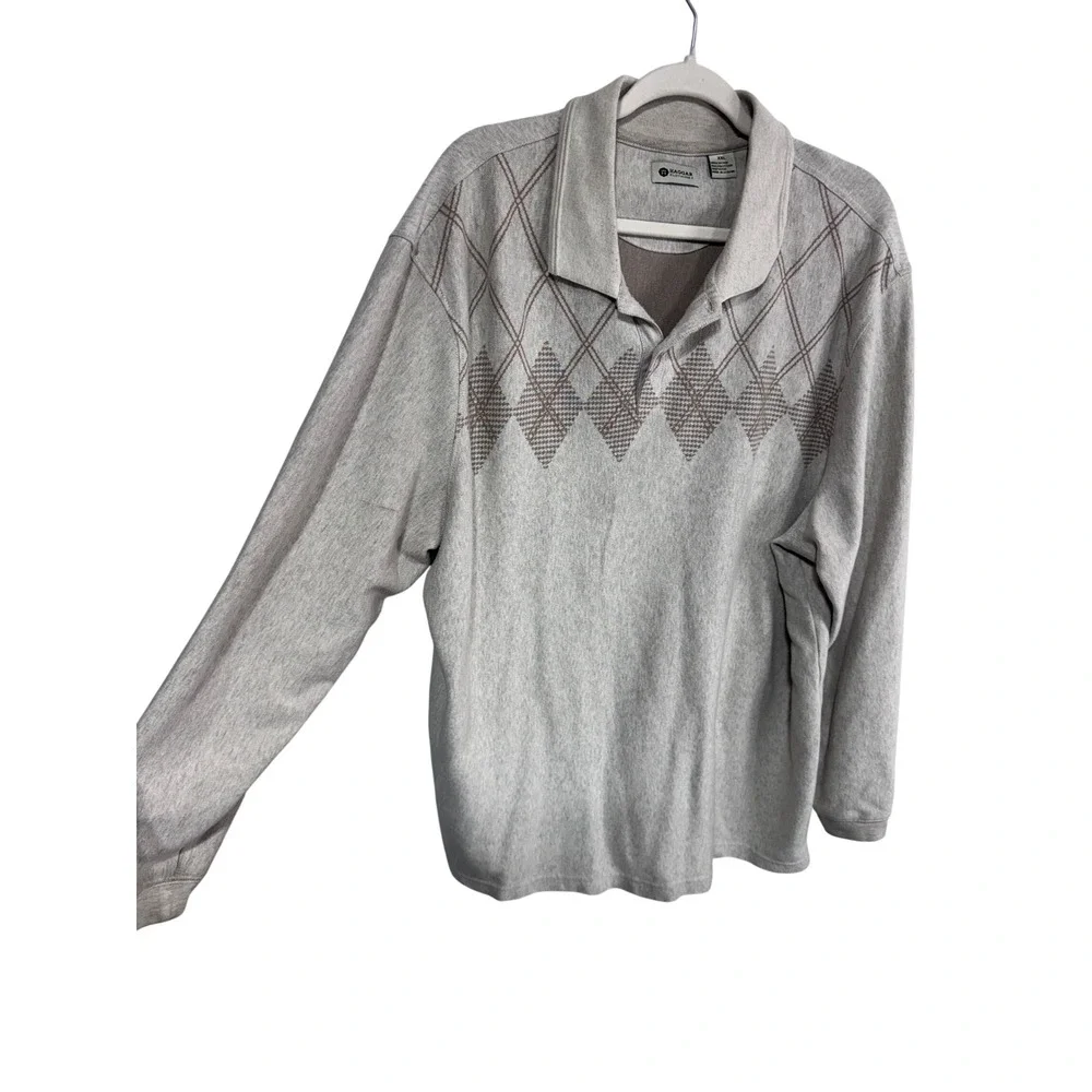 Haggar XXL Beige Polo Shirt Men's Long Sleeve Argyle‎ Casual